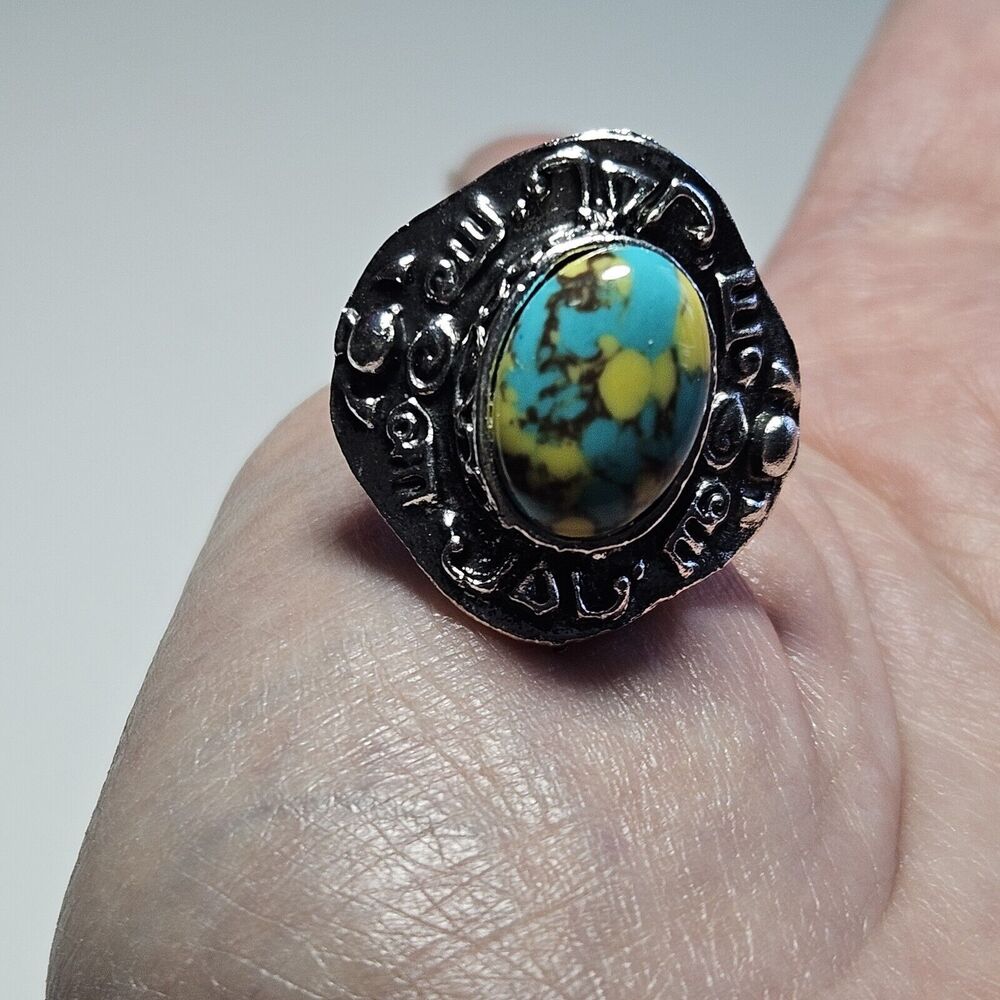 Silver Tone Turquoise Adjustable Ring - image 3